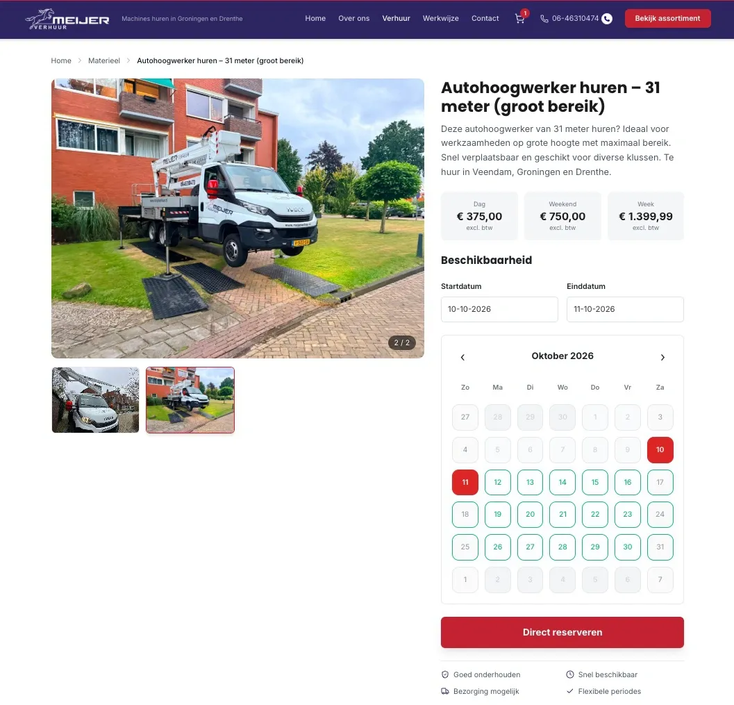 Hoogwerker verhuurwebsite
